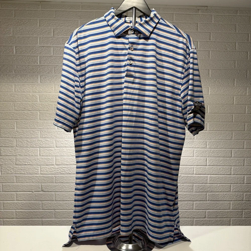 Bundle Peter Millar Summer Comfort Striped Polo Shirt K&N Cup Golf Mens Large - Picture 2 of 8